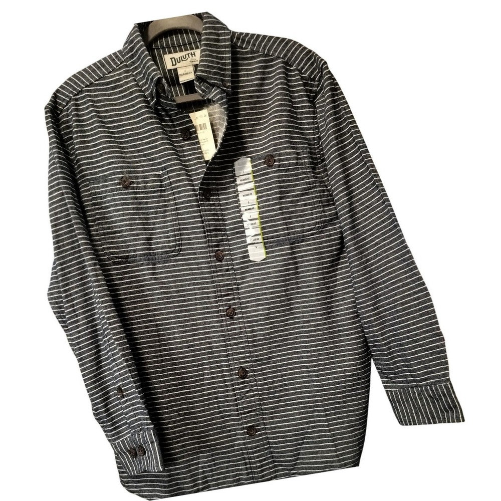 NEW Duluth Trading‎ Co Mens S Free Swingin Flannel Relaxed Fit Navy White Stripe
